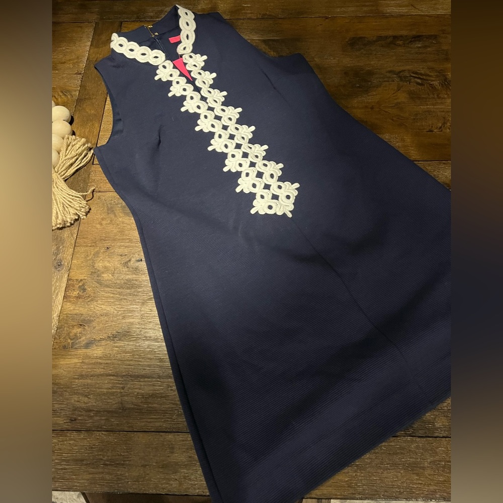 Lilly Pulitzer Navy Mini Dress with White Crochet Appliqué - Picture 3 of 3